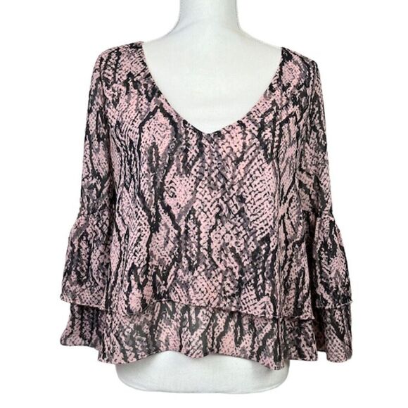 BB Dakota Snakeskin Print Pink Black Layered Cropped Wide Sleeve Size Large - Picture 1 of 11